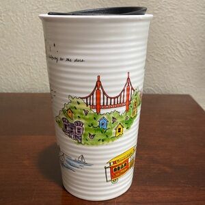 Colorful Ceramic Travel Mug with San Francisco Design